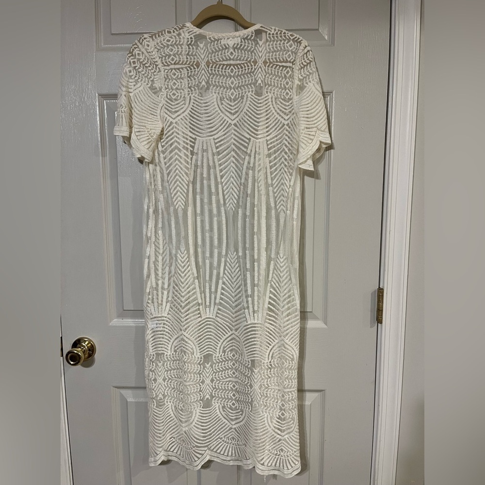 Maurices Cream Crochet Geometric Long Cardigan XS